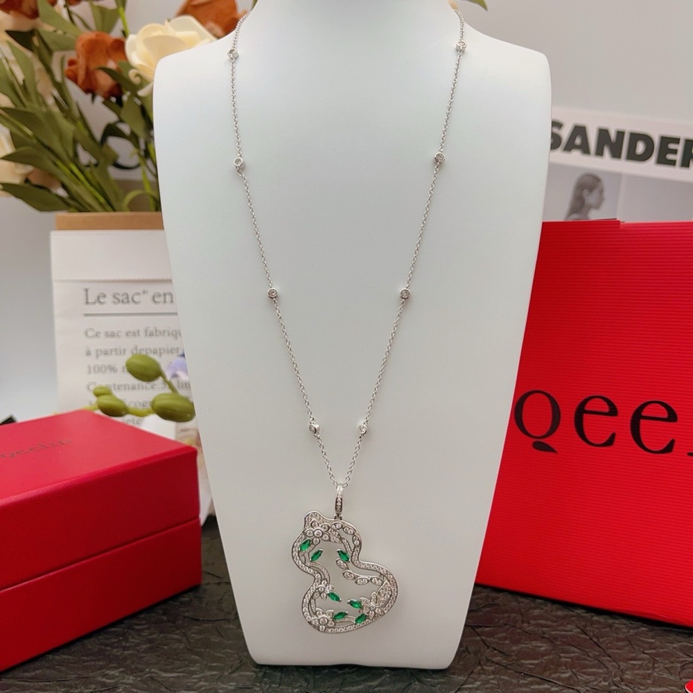 Elegant Silver Necklace with Green Accents